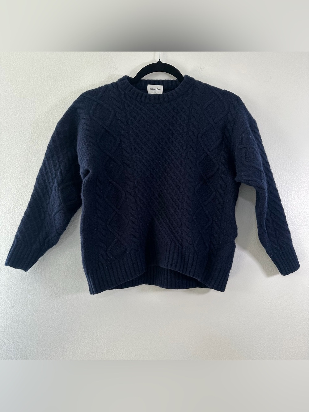 Aritzia Sunday Best Women 2XS Navy Cable Knit Wool Blend Sweater Pullover